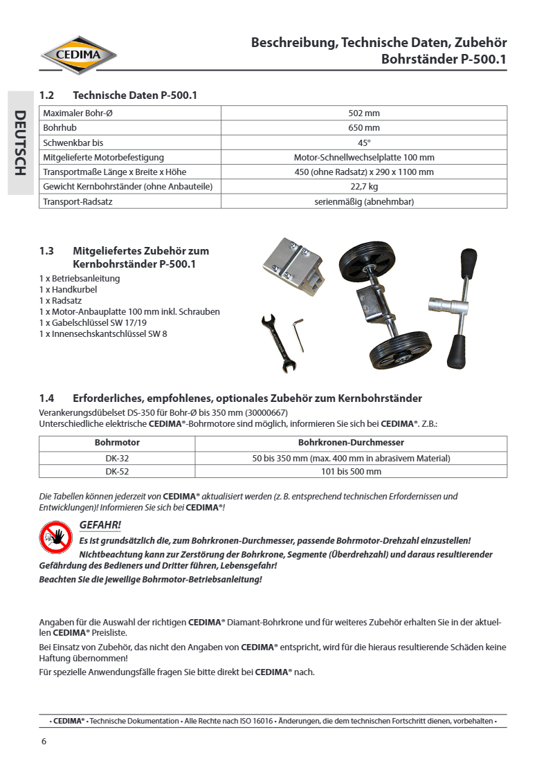 Diamantbohrständer P-500.1 für Kernbohrgeräte max. D=500 mm