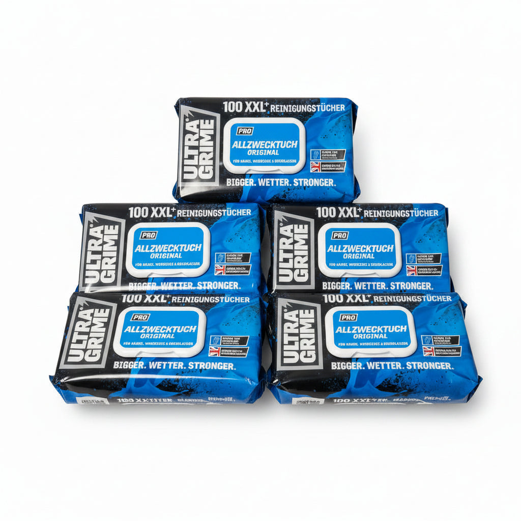 UltraGrime Pro Multiuse Cleaning Wipes | Industrielle Tücher zur Entfernung von Fett, Öl, Farbe und Tinte | 100 extragroße Feuchttücher, 38 cm x 25 cm