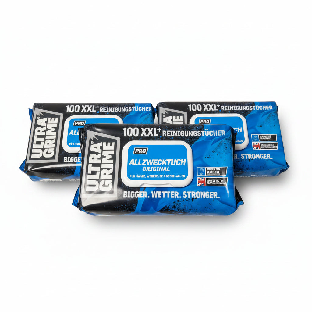 UltraGrime Pro Multiuse Cleaning Wipes | Industrielle Tücher zur Entfernung von Fett, Öl, Farbe und Tinte | 100 extragroße Feuchttücher, 38 cm x 25 cm