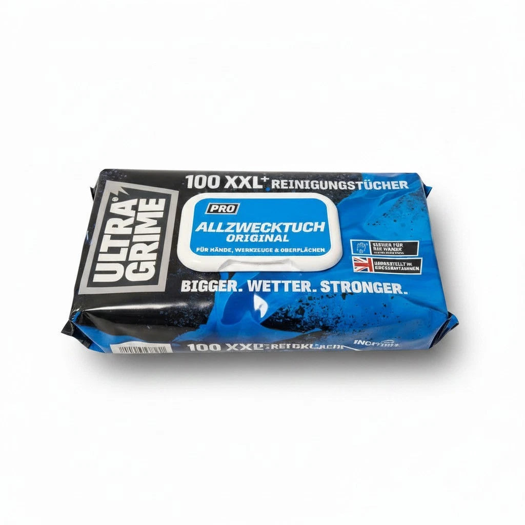 UltraGrime Pro Multiuse Cleaning Wipes | Industrielle Tücher zur Entfernung von Fett, Öl, Farbe und Tinte | 100 extragroße Feuchttücher, 38 cm x 25 cm